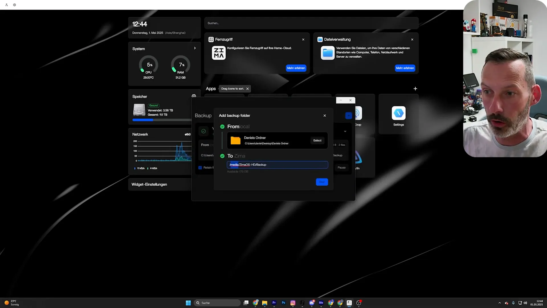 Ordnerauswahl für Backup auf PC und NAS