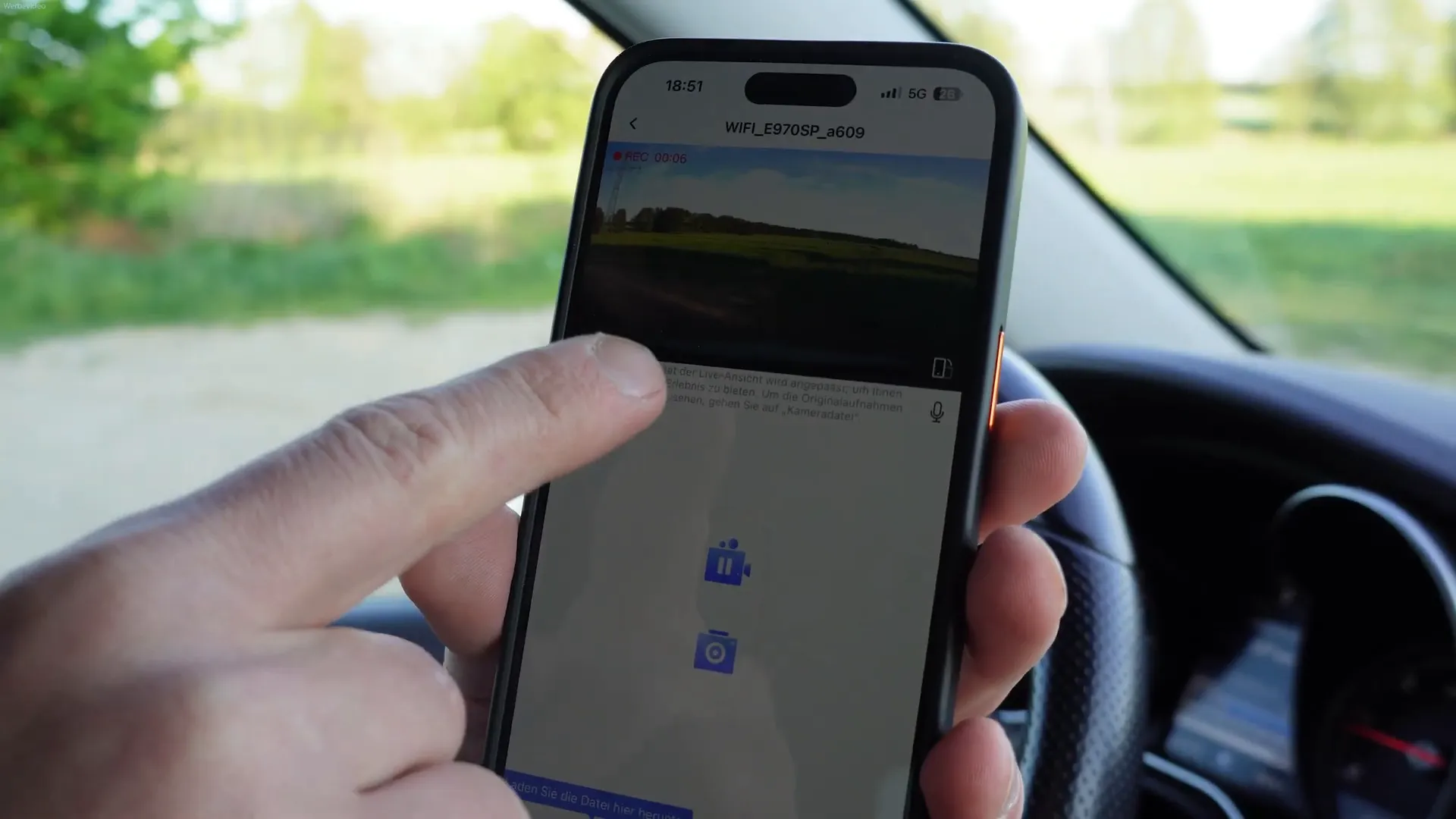 Dashcam App mit Livestream und Einstellungen