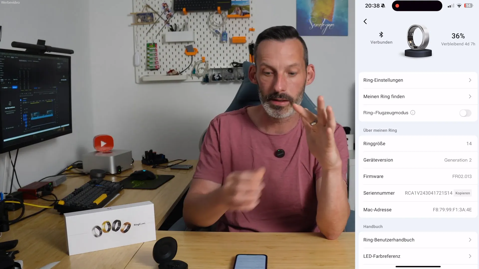 RingConn Gen 2 Akkustatus und Ladeanzeige in der App