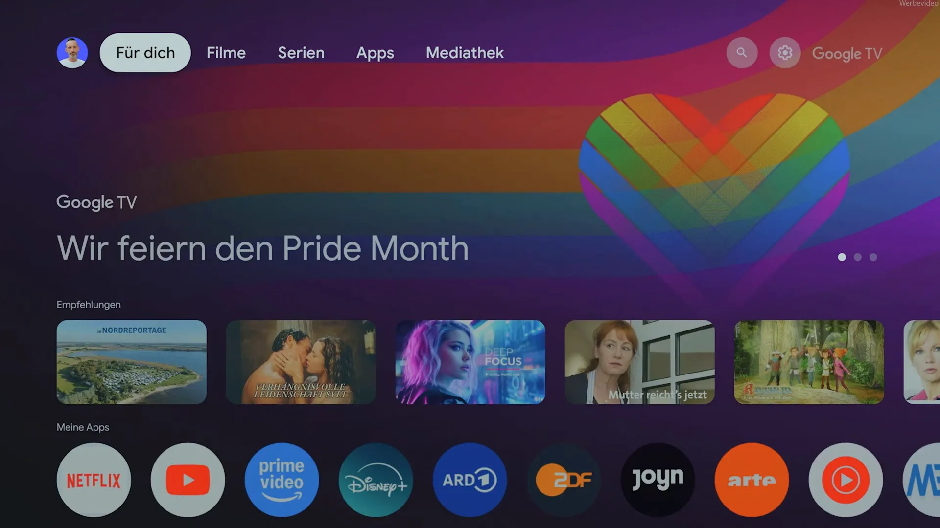 Google TV Oberfläche auf der Strong SRT427