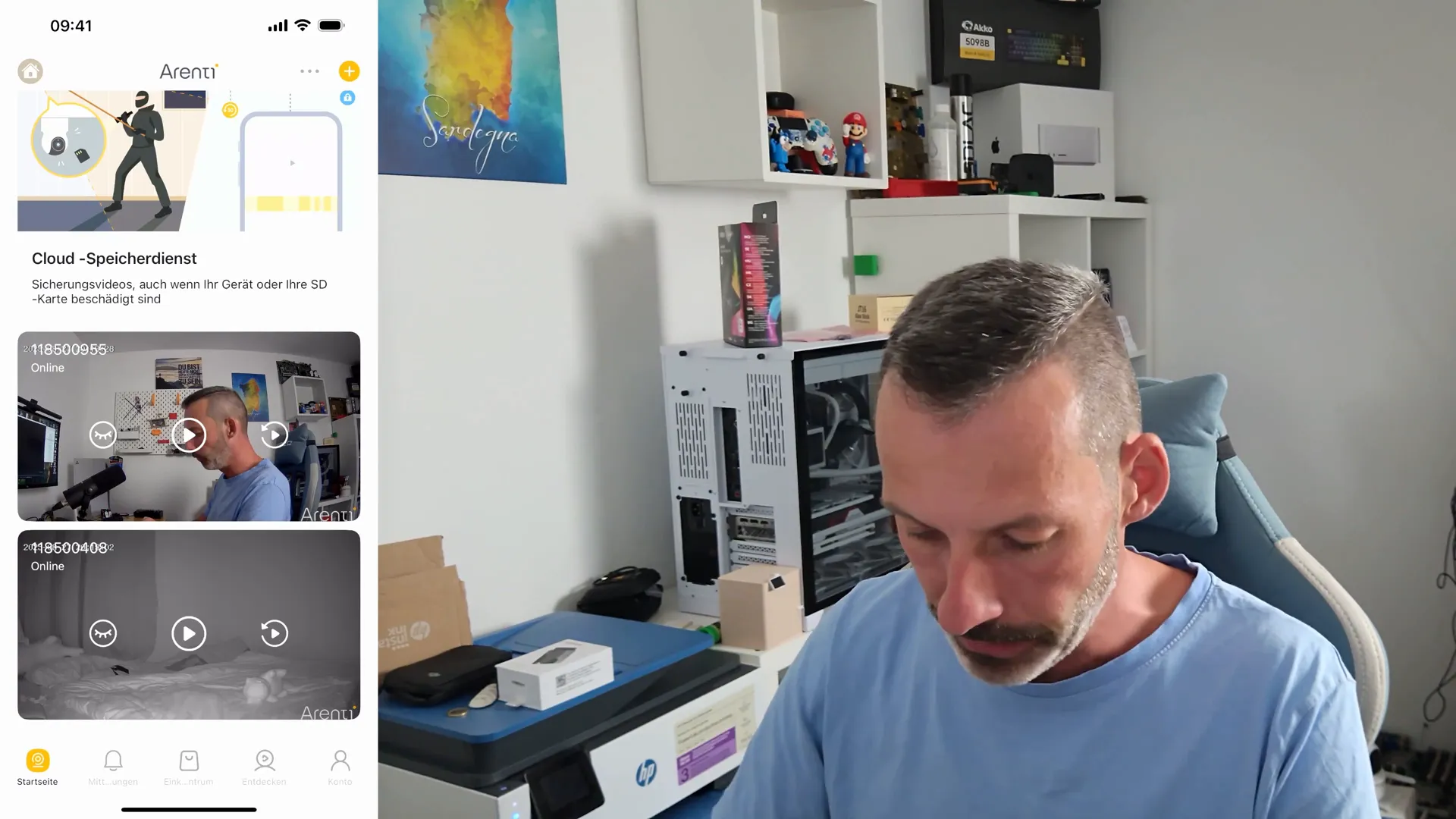 Split-Screen Ansicht des Monitors im dunklen Schlafzimmer