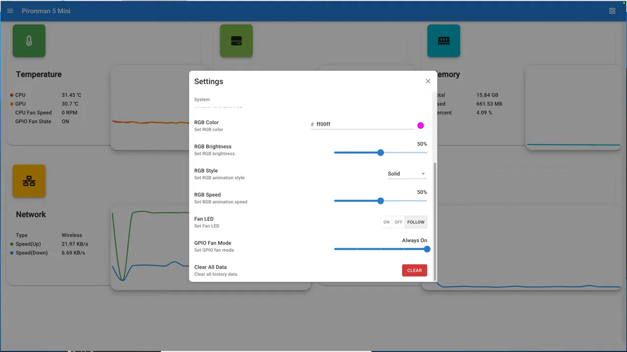 Web-Dashboard und Einstellungsoptionen