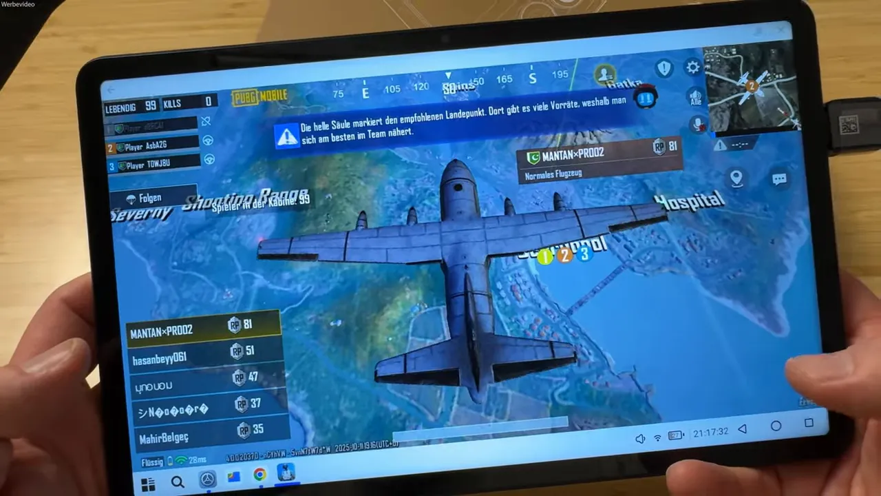 PUBG auf dem Tablet: Gameplay-Ansicht