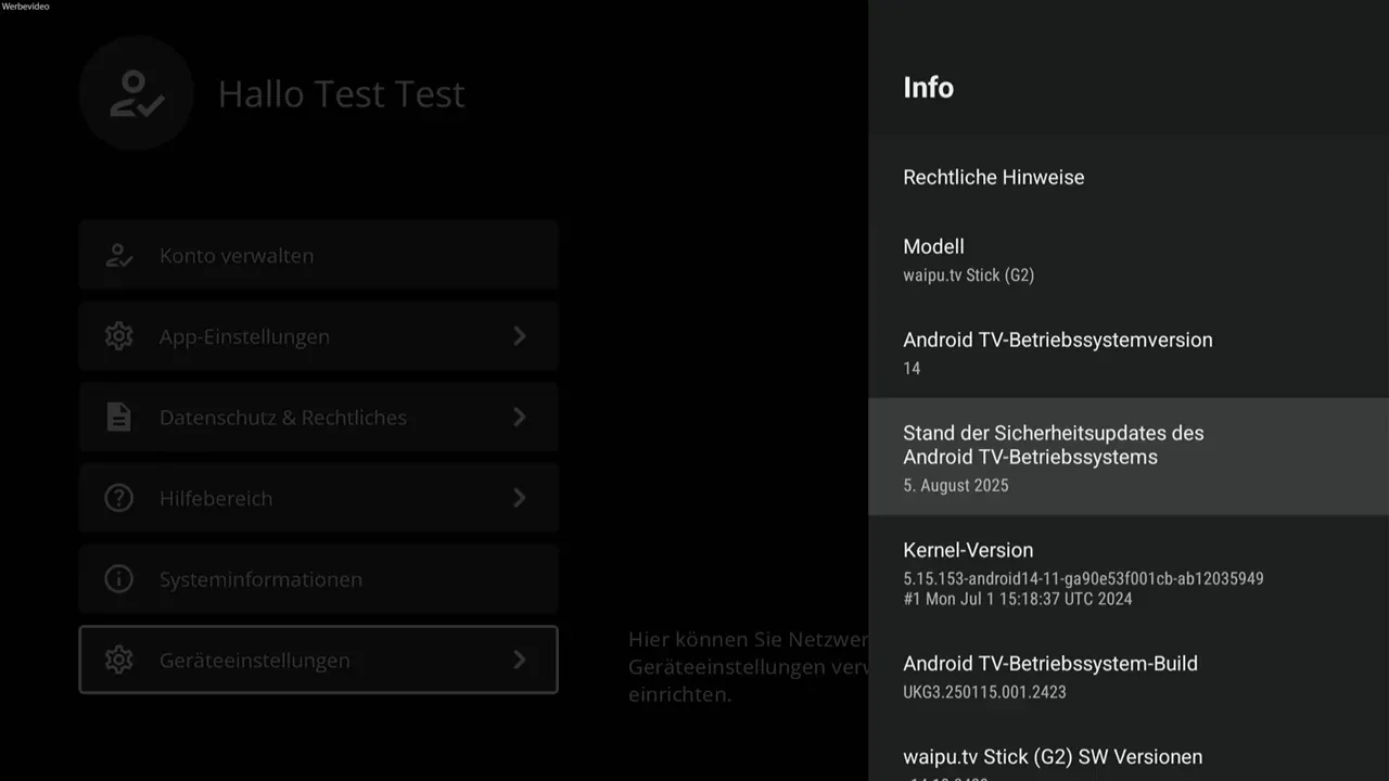 Systeminfo: Android TV 14 und Sicherheitsupdates