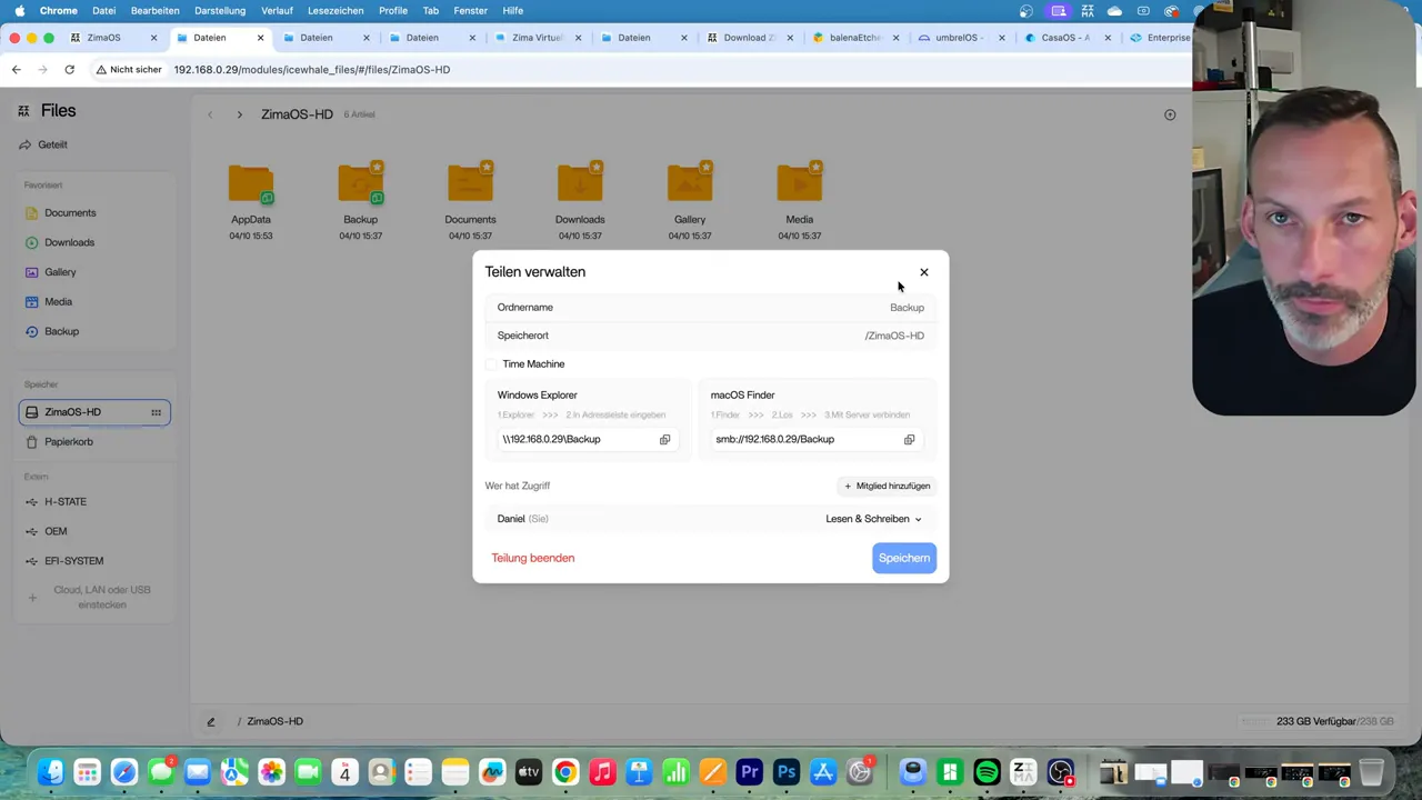 Erstellen einer Freigabe mit Mitgliedern und Rechten