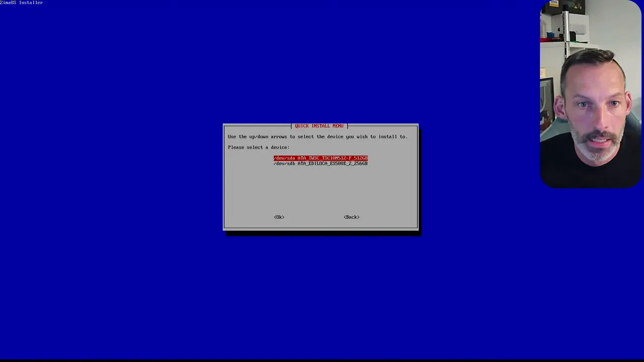 Installationsbildschirm: USB-Boot und Installationsoptionen