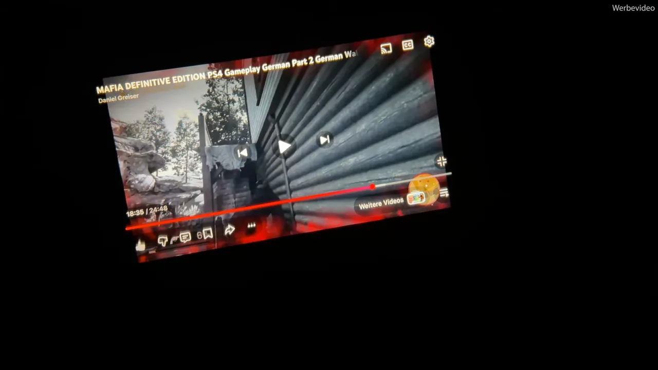 YouTube‑Player mit dem Titel 'MAFIA DEFINITIVE EDITION PS4 Gameplay', Wiedergabebalken sichtbar