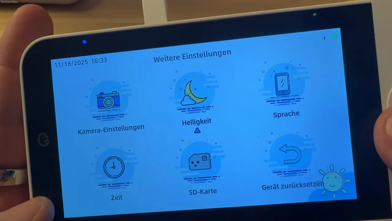 Ellie Monitor Menü mit SD‑Karte und lokalen Einstellungen