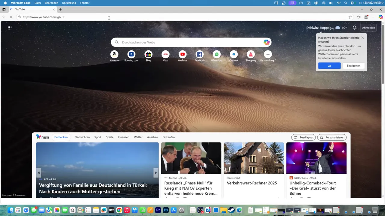 Windows 11 in Parallels auf macOS mit geöffnetem Browserfenster