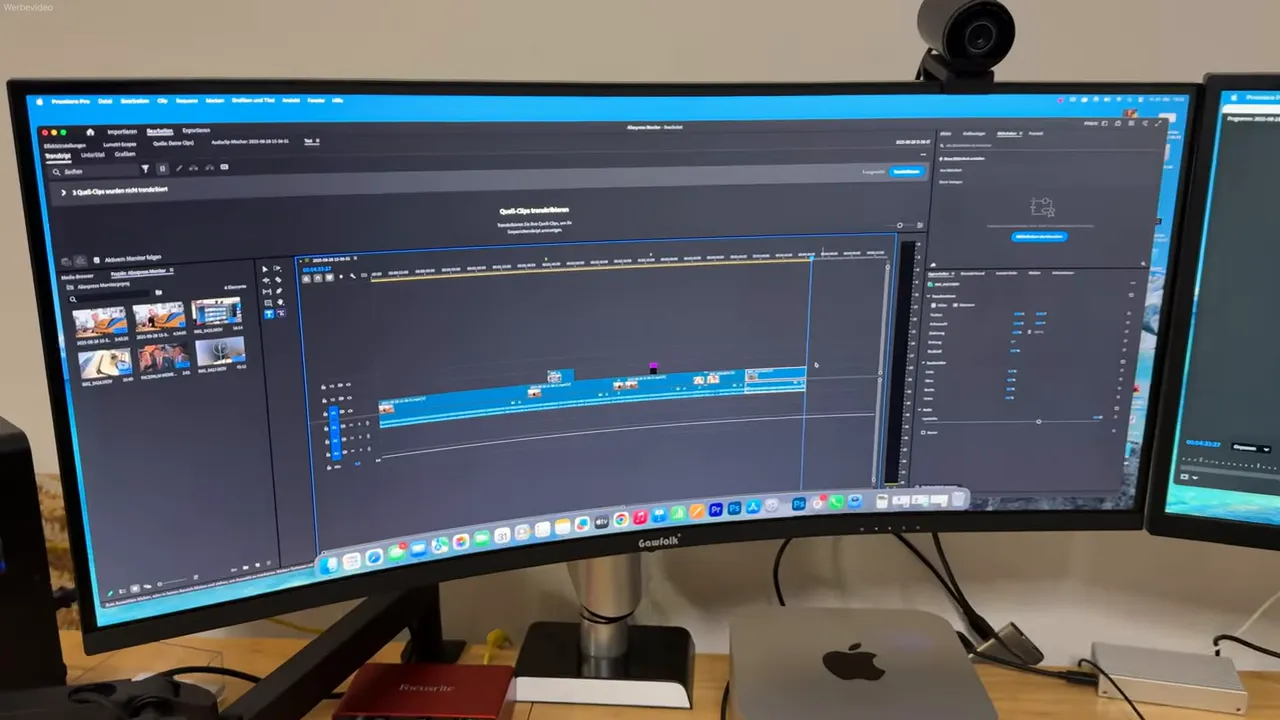 Videoschnitt-Layout: Vorschau rechts, Schnitt links