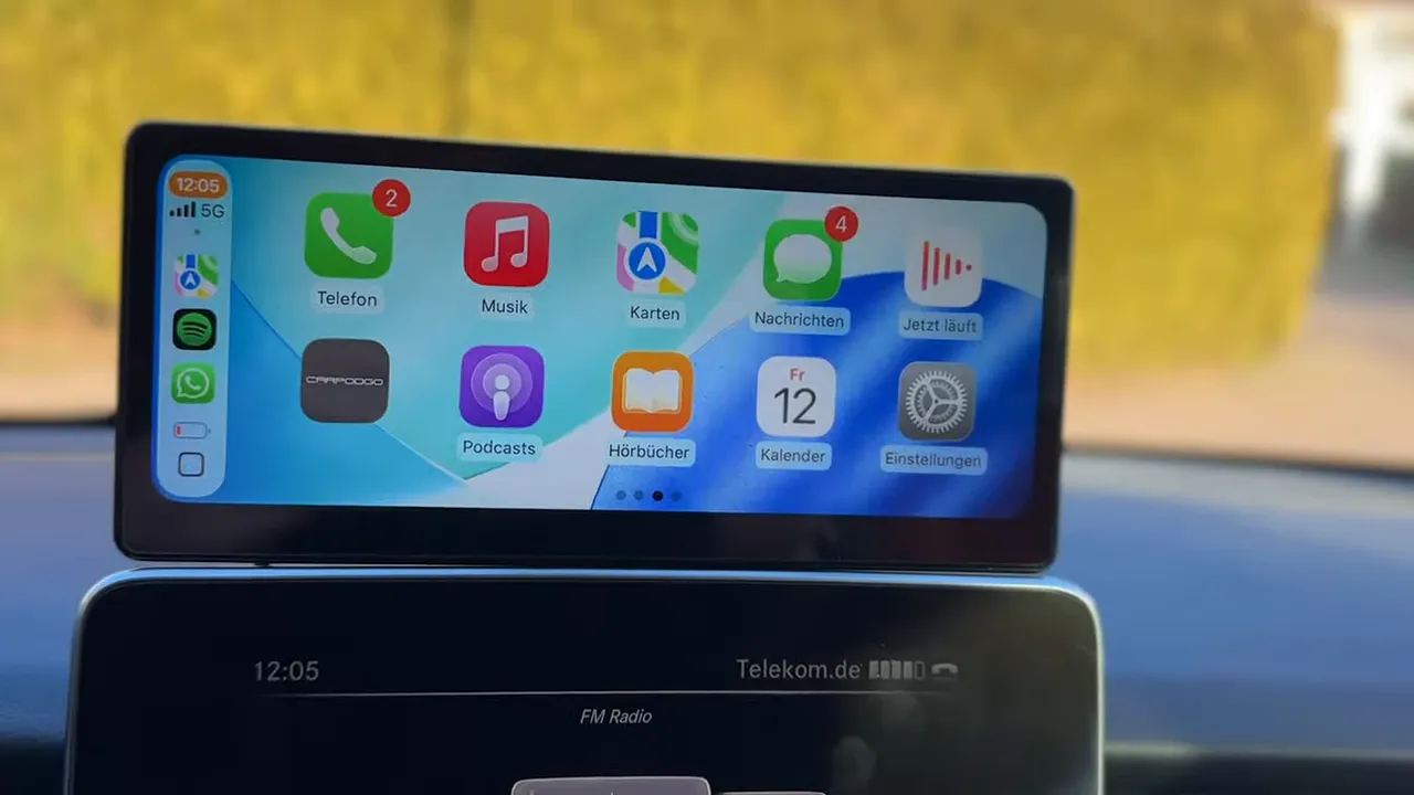 CarPlay Startbildschirm auf dem CarPod Go T3 Pro mit App‑Icons